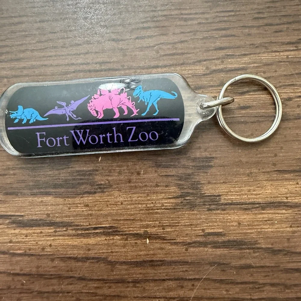 Vintage Fort Worth Zoo Dinosaur Keychain Souvenir Colorful